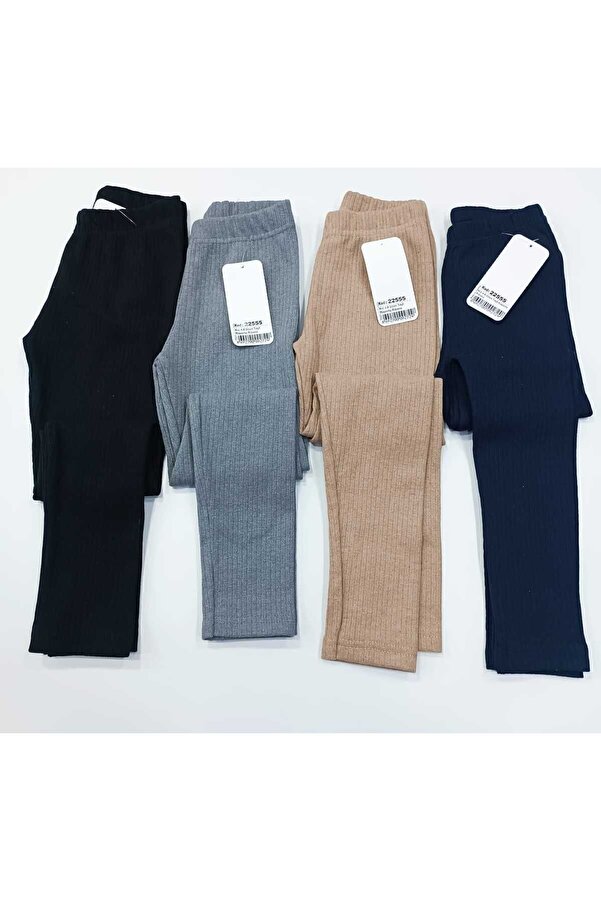 Dastini Fitilli Likralı Şardonlu Çocuk Tayt 4'lü Takım