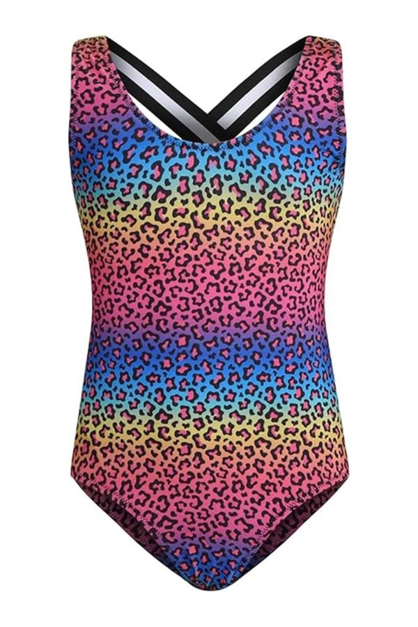 Genel Markalar LEO Kız Çocuk Mayo Renkli Leopar Deniz Havuz Yüzücü Plaj Çabuk Kuruyan Fit Kalıp Esnek 13-14YAŞ