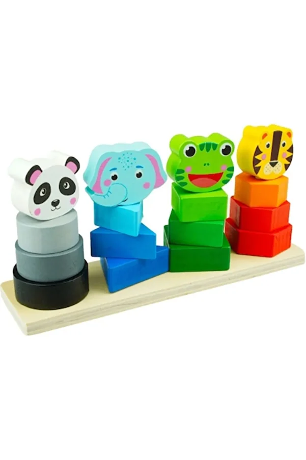 Picodino-Wooden stacking shapes game with 4 pyramids and animals - Aletru 1