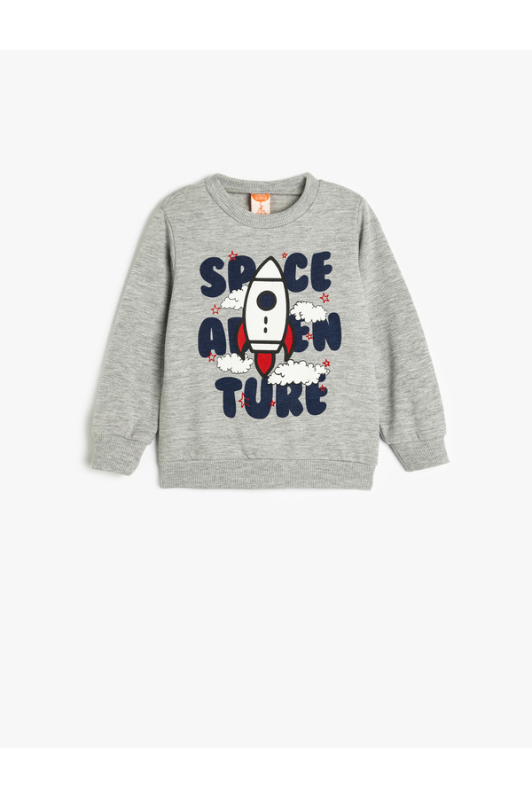 Koton Sweatshirt Uzay Baskılı Şardonlu Uzun Kollu Bisiklet Yaka