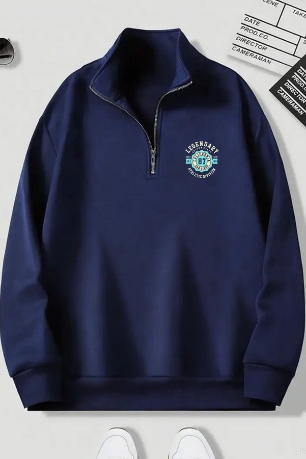 Elvino Legendary Printed Half Zipper Stand Collar 3 Thread Thick Winter Women'S/Men's Unisex Sweatshirt