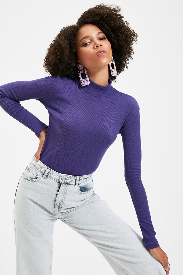 Purple high neck blouse discount