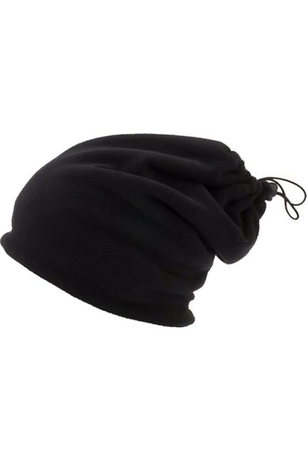 PAKER GİYİM-Black Unisex Drawstring Fleece Neck Collar that Can Be Used as a Hat and Beanie 1