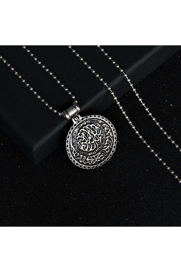northstarshop-قلادة من الفولاذ باللون الرمادي المعدني بتصميم عربي عثماني من Line Art للرجال 1