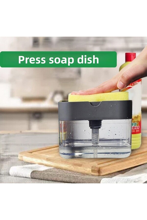 rennway-Practical Liquid Soap Dispenser Pump and Dishwashing Sponge Container with Buffer Two in One Press 1