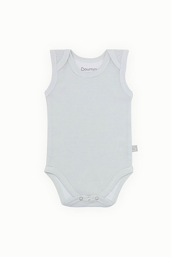 Boumini Pamuklu Bebek ÇıtÇıtlı Atlet Body Siyah Çizgili Zarf Yaka