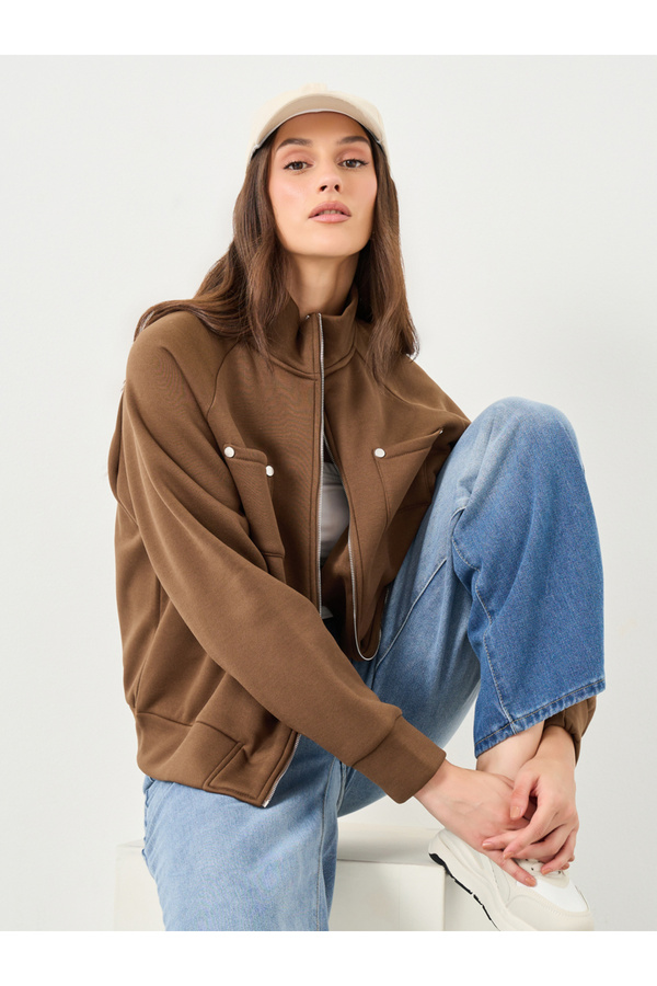 Styli Regular Length Oversized High Neck Bomber Jacket