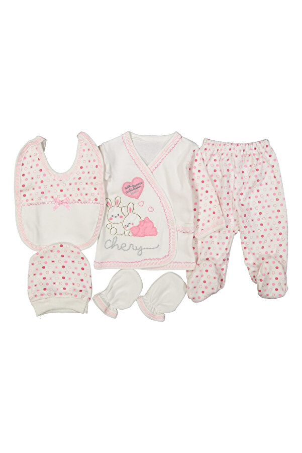 AyCaTa Kız Bebek Tavşanlı Puantiyeli Pembe 5li Hastane Çıkışı Yenidoğan Bebek Kıyafetleri