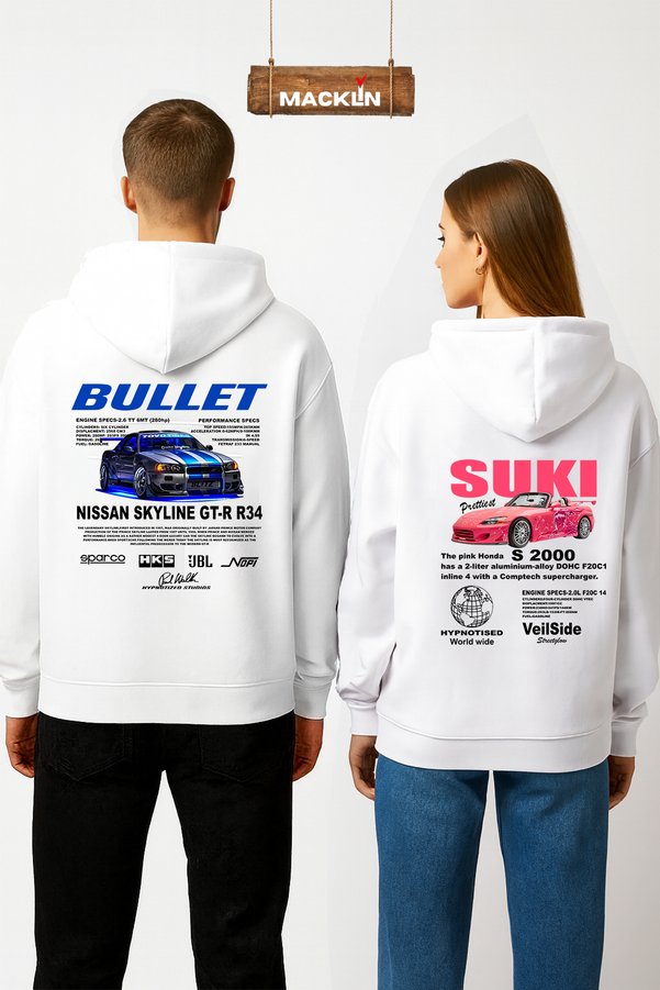 darkopia Dear Couple Combination Bullet and Suki Back Printed Special Design Hooded Sweatshirt Set of 2