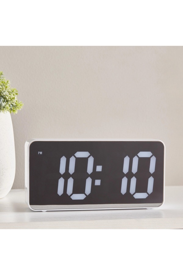 Home Box-Espiri Mirror Front LED Alarm Clock with Thermometer and Brightness Level Controls - 19.4x4.2x9.8 cm 1
