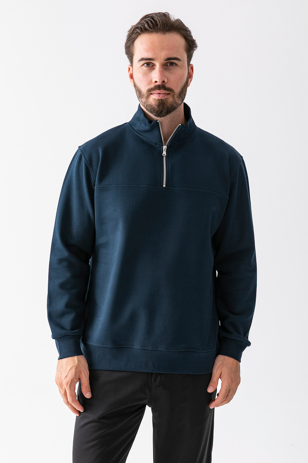 JB John Borners Men's Stand Collar Half Zipper Textured Sweatshirt Navy Blue - 25K 1061