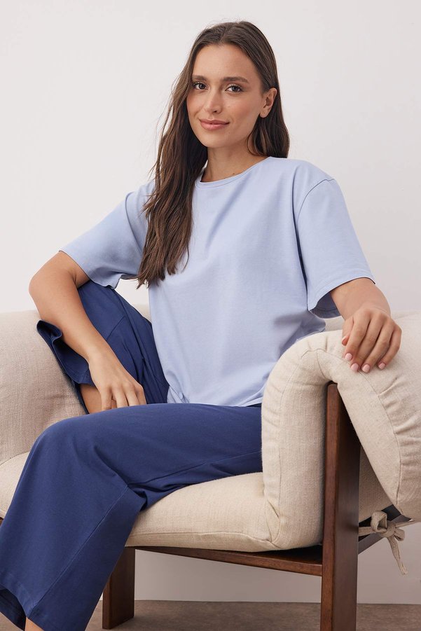 Trendyol Collection Blue Cotton Capri Knitted Pajamas Set Thmaw26Pt00124