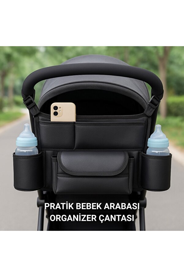 Polham Pratik 8 Bölmeli Çok Fonksiyonlu Bebek Arabası İçin Organizer Çanta, Biberen, Bez, Telefon Tu