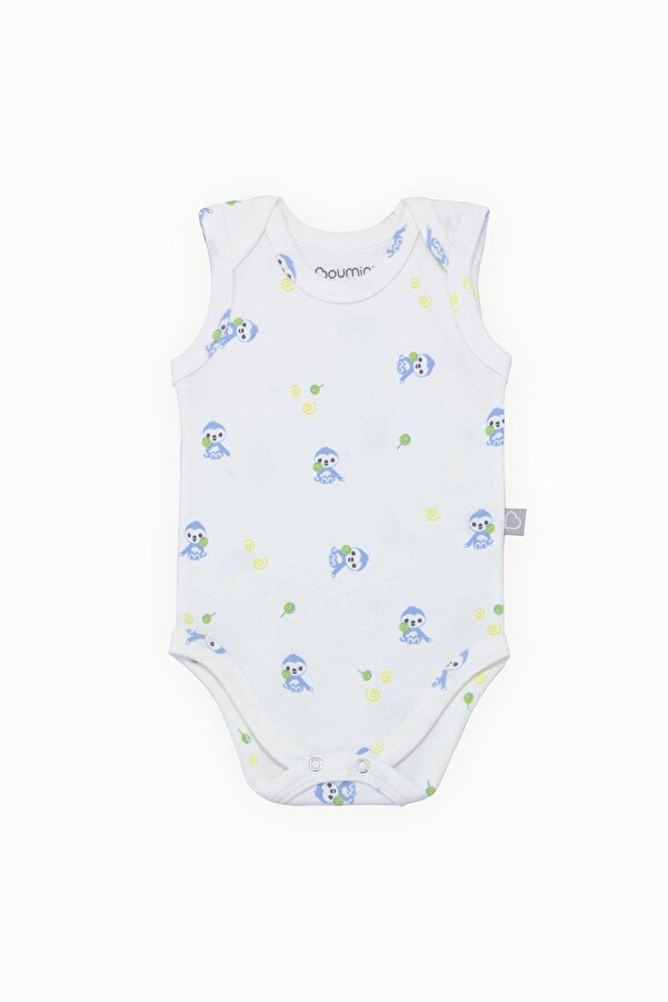 Boumini Pamuklu Bebek ÇıtÇıtlı Atlet Body Mavi Miskin Zarf Yaka 0-36 ay