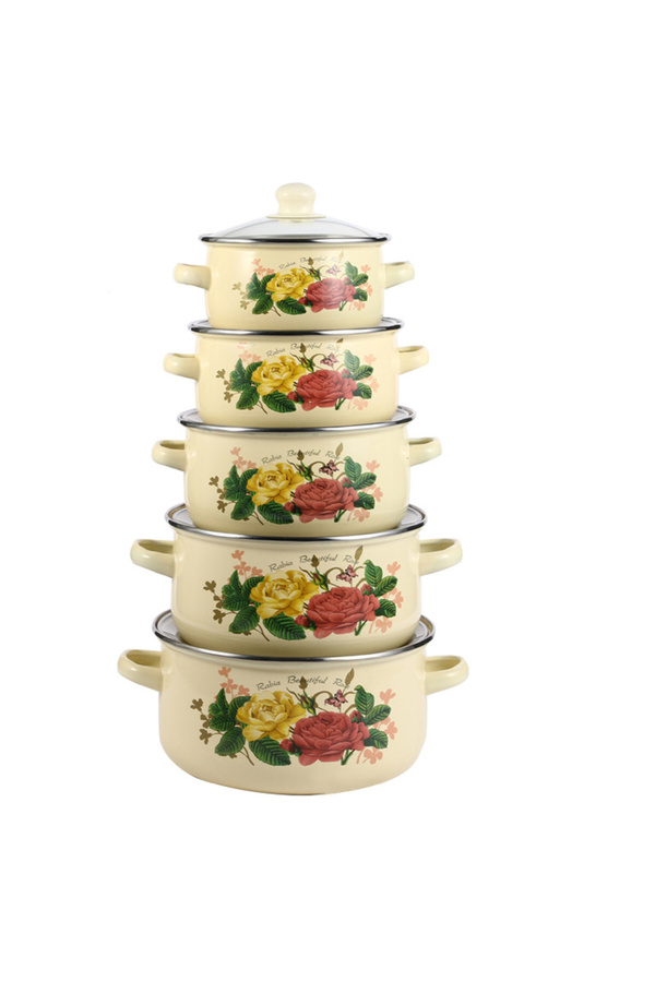 sharpdo-Sharbedo Enamel Coated Cooking Pots Set with Lid - Multi-Purpose with Double Handles for Gas and Ele 1