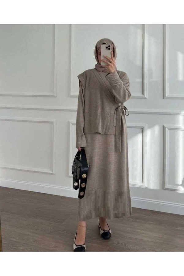 AXXAN Knitwear Dress Side Bagging Vest Knitwear Dress Hijab Dress Standard Size
