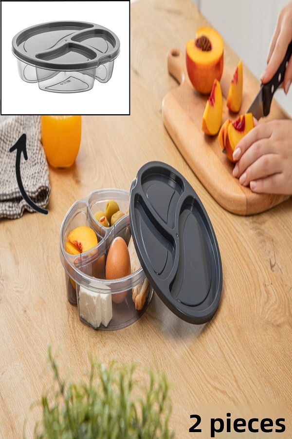 Bayev-2 Pieces AK545 Round Compartment Storage Container Lunch Box with Lid Breakfast Snack Bowl 1