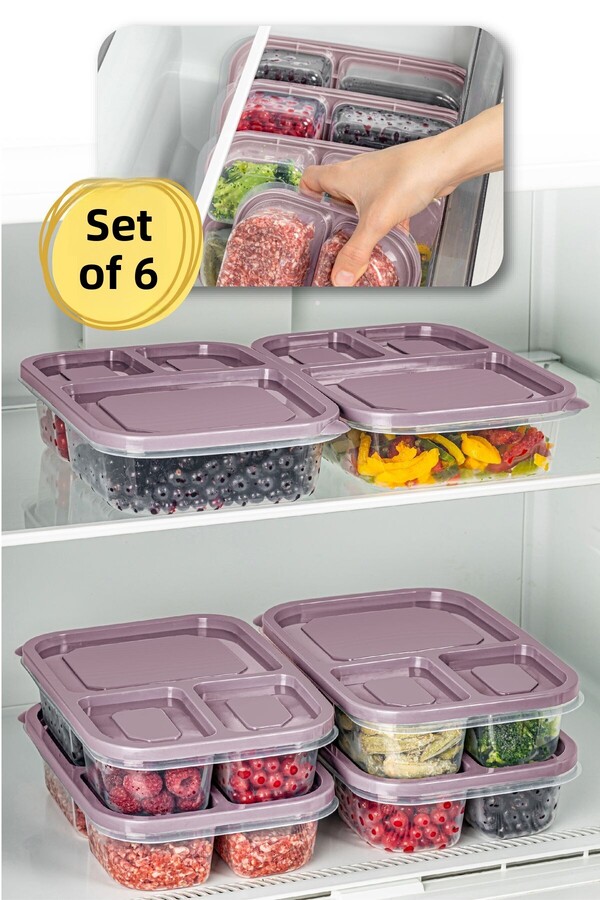 Vienev-1.15 Liter Pink 6-Piece 3-Compartment Rectangular Storage Container 1