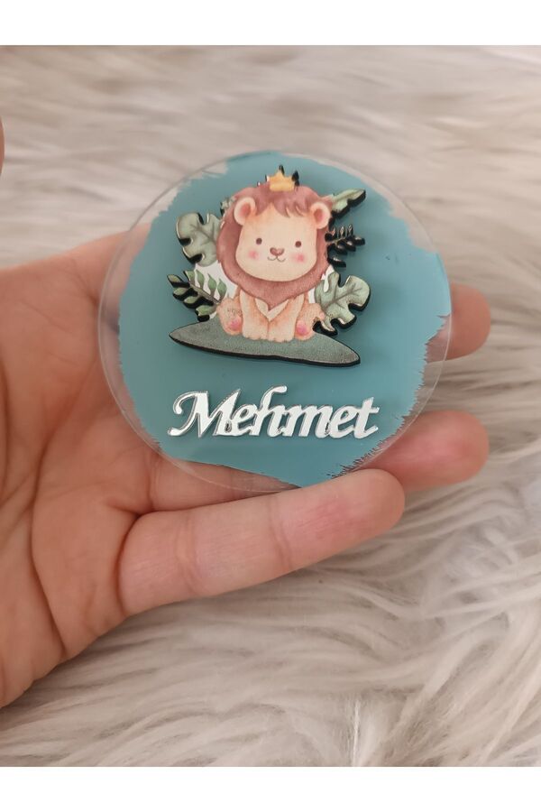 doğrukan Yeşillikli Aslan Figürlü Yenidoğan Hediyelik Doğum Günü Magneti 10 Adet