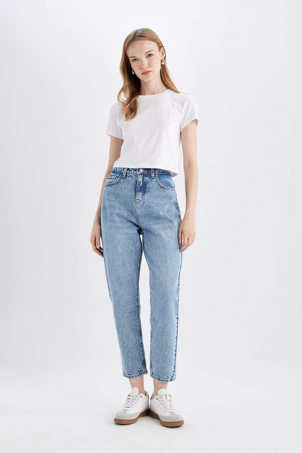 DeFacto-Lina Mom Fit High Waist Ankle Length Jeans Waschbare Hose C7618AX24WN 1