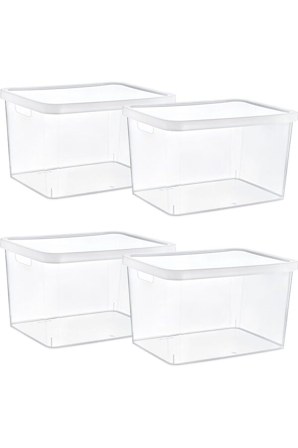 AC BOX-Set of 4 Stafi Multi-Purpose Box with Lid Transparent 18 Lt - Transparent, Multi-Purpose Box with Lid 1