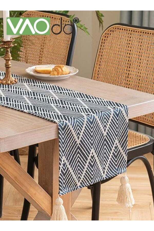 Generic-VAOdo Bohemian Table Runner with Tassels, Woven Rustic Elegant Washable Table Decoration Farm Style 1