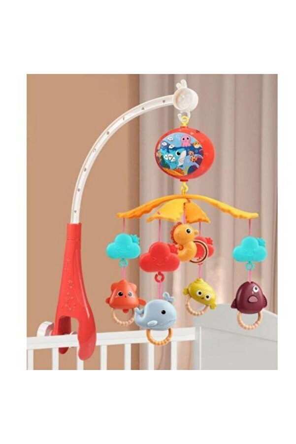 Baby Kumandalı Projeksiyonlu Dönence – Işıklı, Müzikli, Pilli, Beşik Üstü Oyuncak (54×9,5 cm)