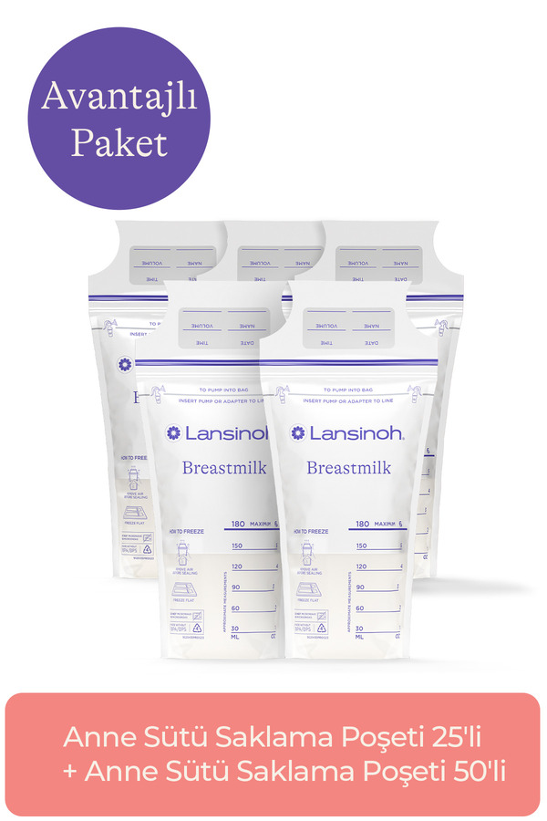 LANSINOH Anne Sütü Saklama Poşeti 50+25'li Avantaj Paketi (75 Adet)