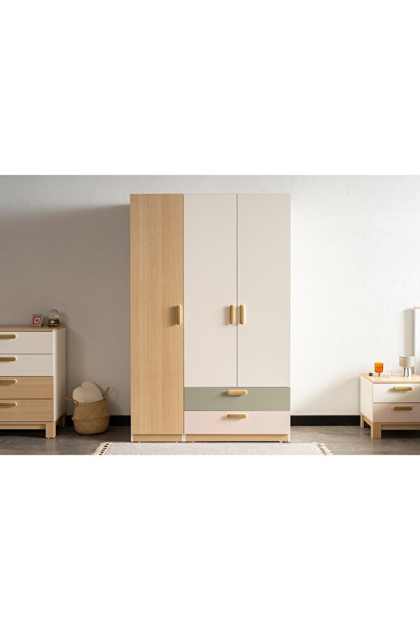 Vivense MOKİDO ÇEKMECELİ GARDIROP, 3 KAPAKLI, MEŞE AYTAŞI