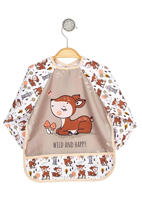 YUKOBABY Wild And Happy Geyik Desenli Uzun Kollu Unisex Bebek Mama Önlüğü 0-2 Yaş