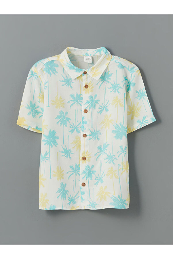 LC Waikiki Ekru Baskılı Erkek Çocuk Poplin Gömlek