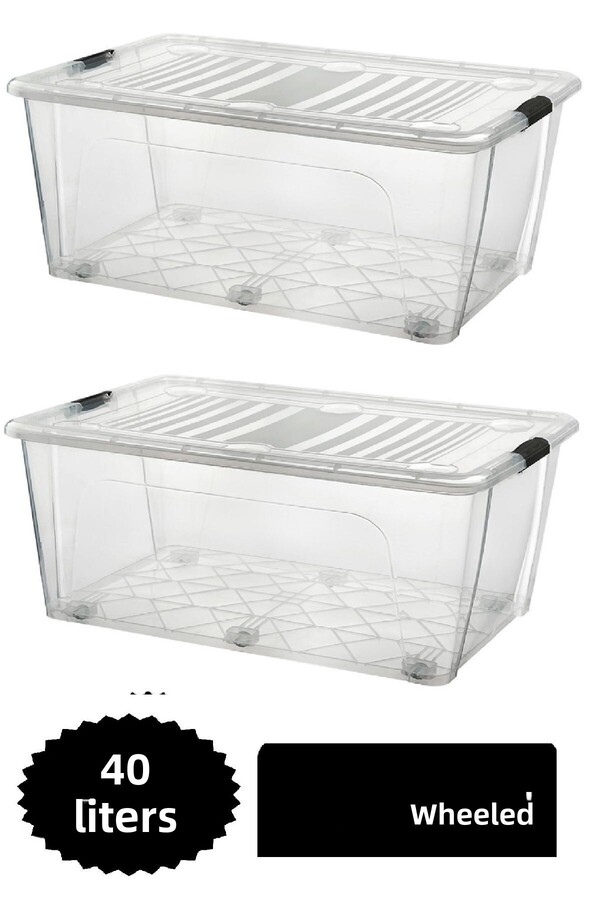 DEEMBRO-2Pcs 40 Lt Large Storage Box with Wheels Rolling Storage Container 39.1 X 57 X 22.7 cm 1