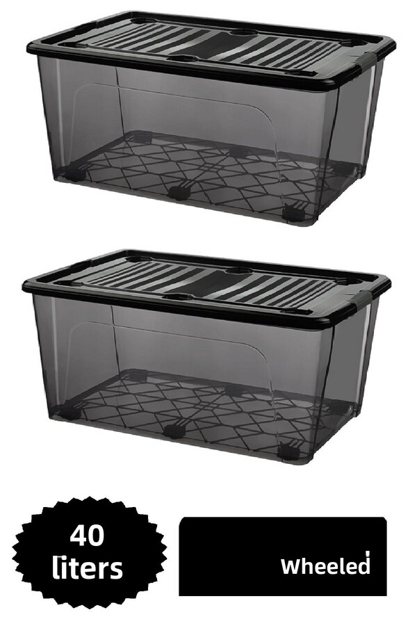 DEEMBRO-2Pcs 40 Lt Large Storage Box with Wheels Rolling Storage Container 39.1 X 57 X 22.7 cm 1