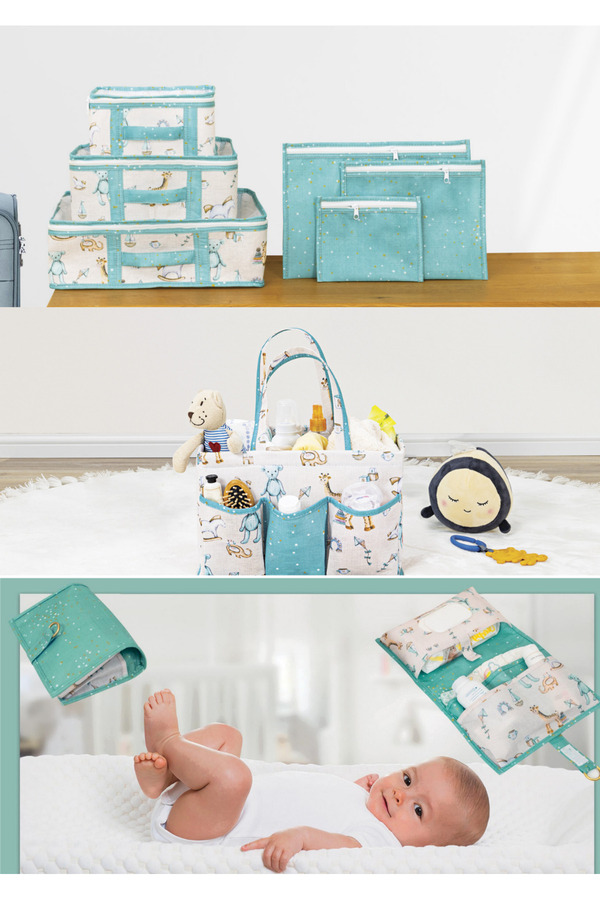 FORSACE 8 Parça Bebek Çantası, Alt Açma Çantası 6'lı Valiz Organizeri Yeni Doğan Bebek Set Mavi