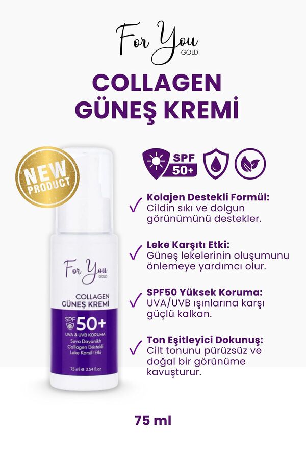 For You Gold-Collagen Supported, Anti-Blemish, High Protection Tone Equalizing Spf+50 Face and Body Sunscreen 100 ml 1