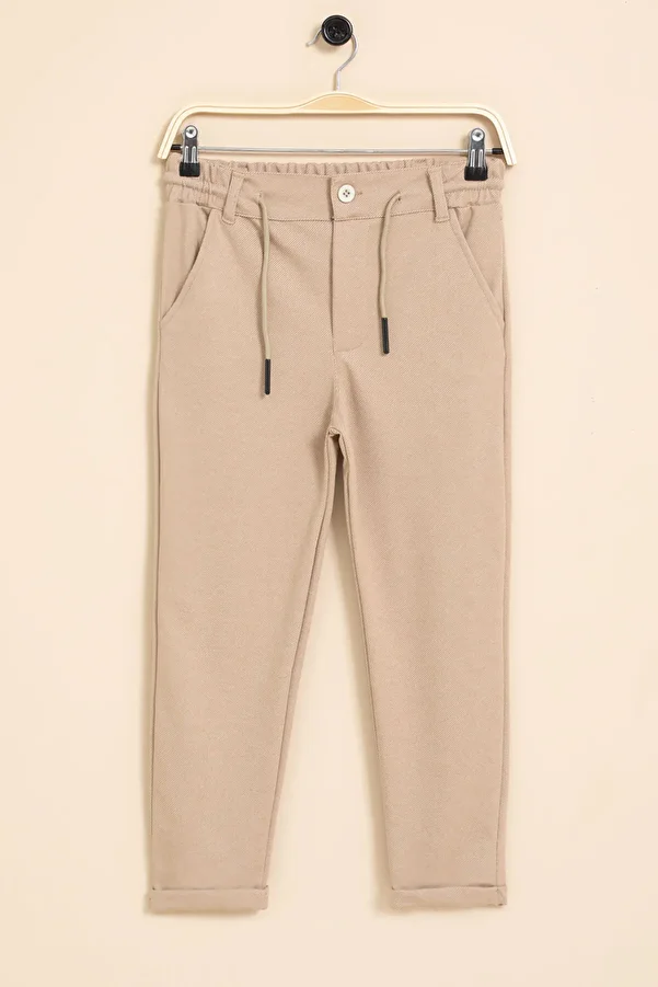 Cansın Mini-Brown Boy's Double Leg Basic Fabric Trousers with Elastic Waist 21423 1