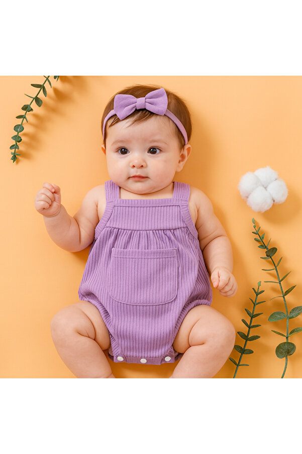 bebekpare Kız Bebek Salopet Romper %100 Pamuk(bandana dahil değildir)