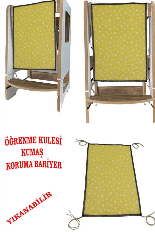 Nurnivus Öğrenme Kulesi Ek Ön Koruma Bariyer Kumaşı Çocuk Güvenlik Kule Ön Bariyer Yıkanabilir SARI 40x60 cm