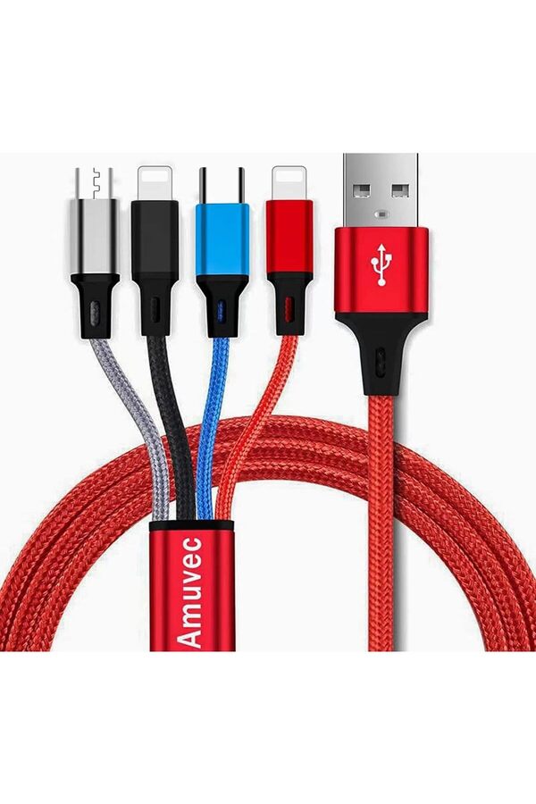 Generic-Multi Charging Cable, Amuvec [1.2M 3A] 4 in 1 Nylon Braided USB Fast Charger Cord with 2 Lightning/M 1