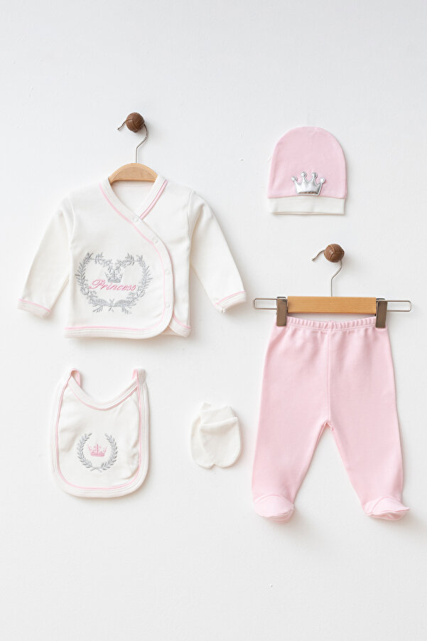 yukobaby bebeğiniz için en doğalı KIZ Bebek PRENSES NAKIŞLI Pamuk 5'li Yenidoğan Hastane Çıkışı Set YK1846