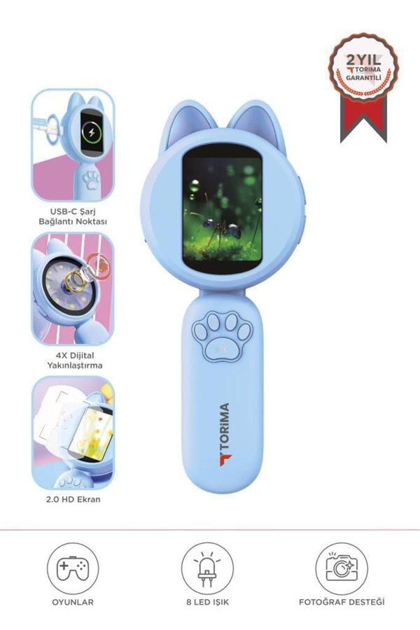 Torima Mini Dijital Mikroskop Led Işıklı HD IPS Ekranlı Eğitici Oyuncak TSM02 Mavi