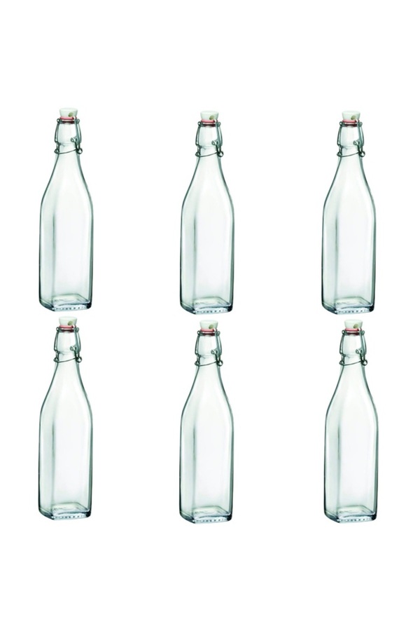 Bormioli Rocco-Set of 6 rectangular BORMIOLI SWING bottles with airtight closure, 1000ml 1