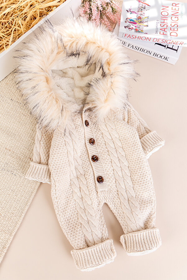 Babymod Triko Örgü Kışlık İçi Welsoft Astarlı Kapüşonlu Kız/Erkek Bebek Tulum