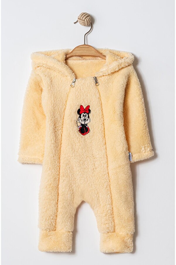 Chicsy Baby Kışlık Tatlı Welsoft Minnie Nakışlı Çift Fermuarlı Kolay Giyimli Kapüşonlu Bebek Tulum