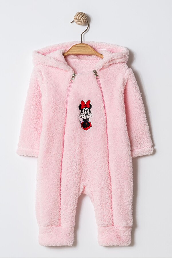 Chicsy Baby Kışlık Tatlı Welsoft Minnie Nakışlı Çift Fermuarlı Kolay Giyimli Kapüşonlu Bebek Tulum