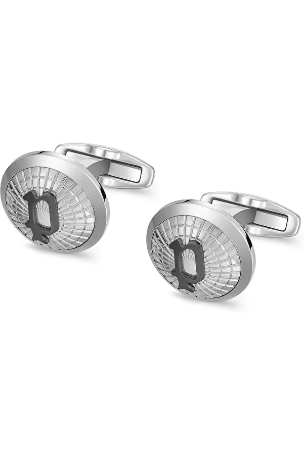 Police-Decode Cufflinks - Netted Design with Ion-Plated Grey 'P' Logo - Men's Distinctive Stainless 1