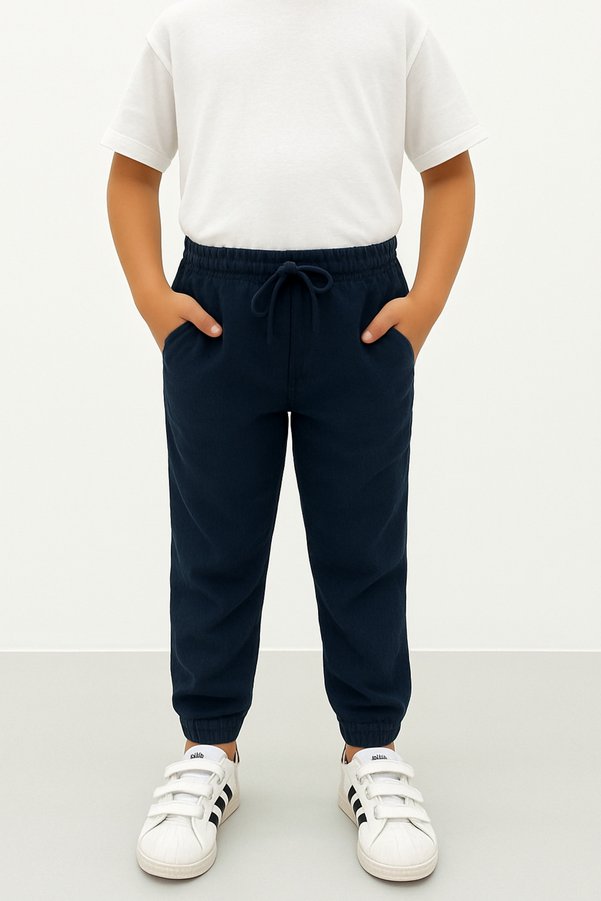 Freemen Boy's Navy Blue Jogger Pants Linen Look Casual Comfortable Fit with Pockets