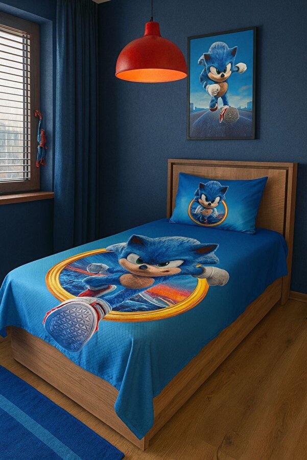 adenkahome Sonic Desenli , Tek Kişilik Pike Takımı 160x220 cm , (ÇARŞAFSIZ) Yatak Örtüsü