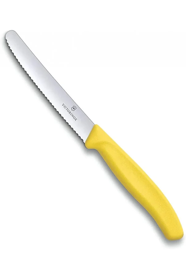 Victorinox-شفرة مسننة سويسرية كلاسيكية مقاس 4 بوصات وعرض 5/8 بوصة عند الطرف المستدير ومقبض أصفر 1