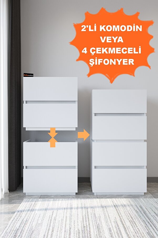 Aeka Ae-2034 Galata 4 Çekmeceli Patentli Beyaz Şifonyer Yatak Odası Bebek Odası Komodin